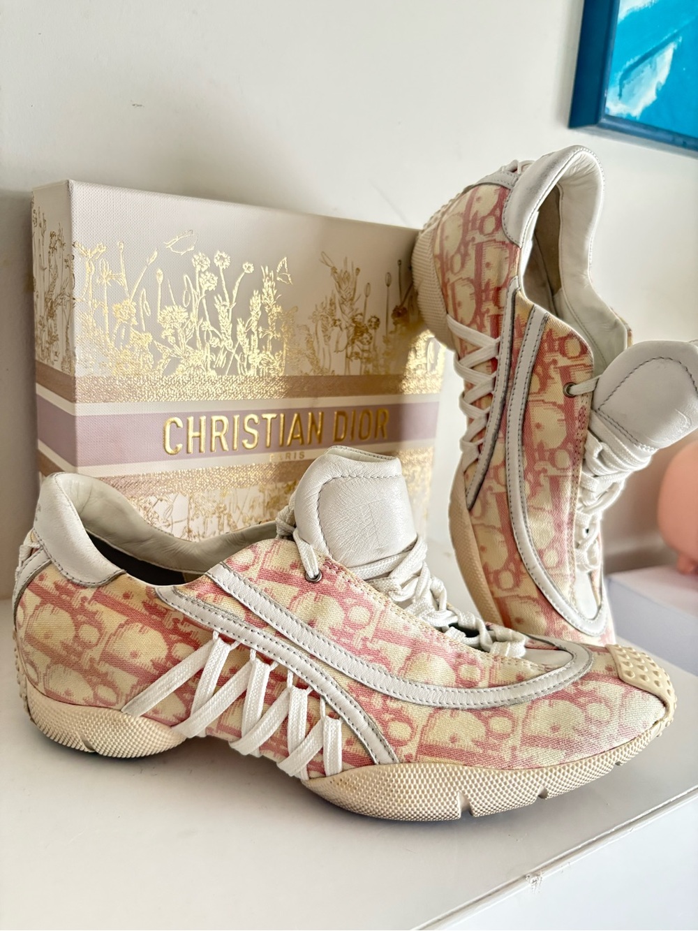 Dior Pink & Cream Canvas Low-Top Sneakers